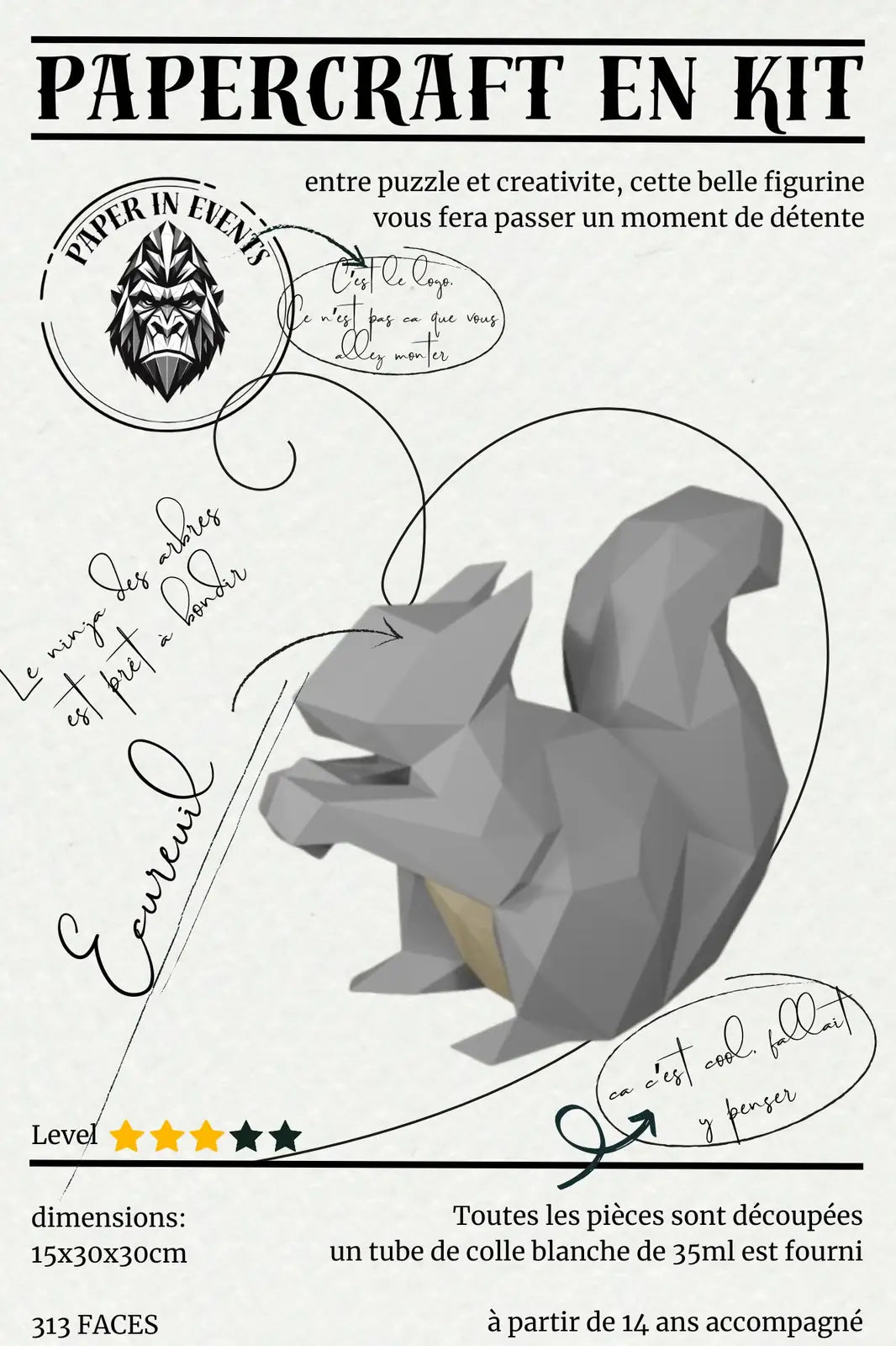 Papercraft écureuil en papier – figurine 3D à monter soi-même