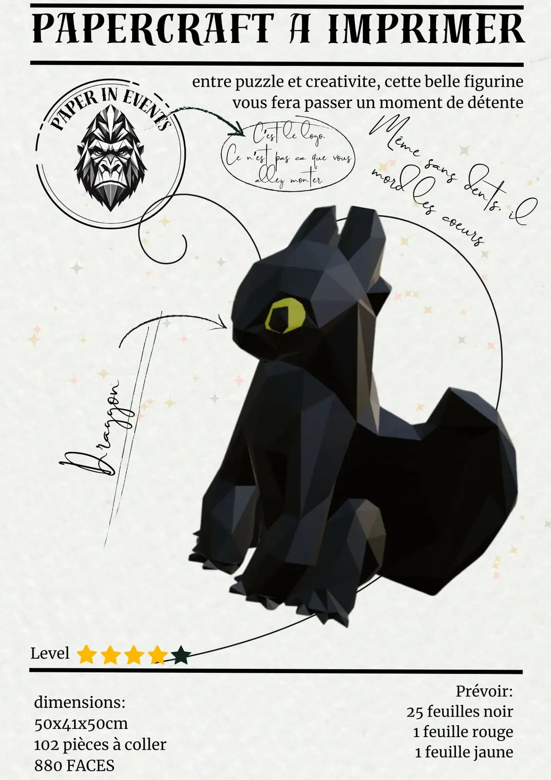 Krokmou – Papercraft Dragon 3D à Monter – Kit Collector DIY Paper In Events