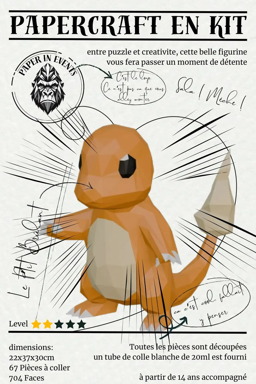 kit salameche charmander papercraft origami