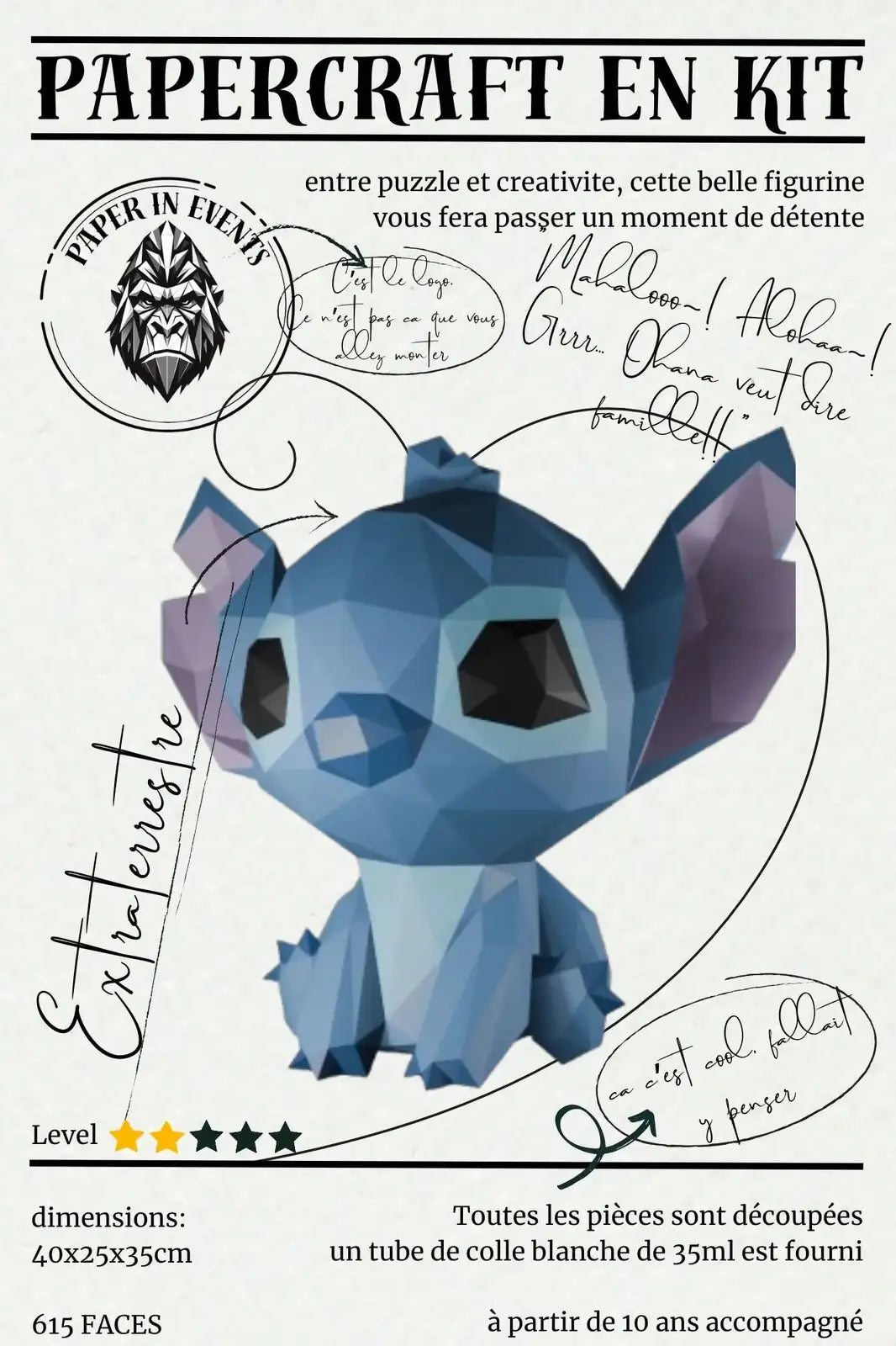 Papercraft Stitch – kit 3D en papier à monter