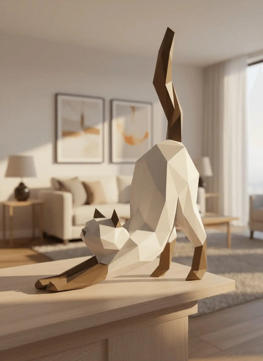 chat en papercraft qui s'étire origami