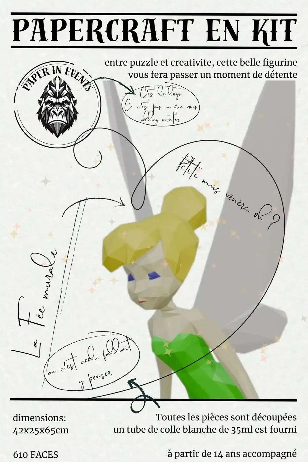 Papercraft Fée Clochette – kit 3D en papier à monter