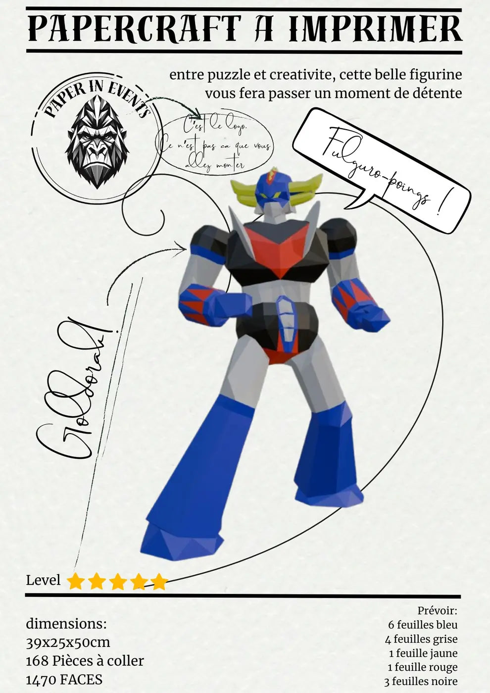 patron goldorak papercraft origami a imprimer