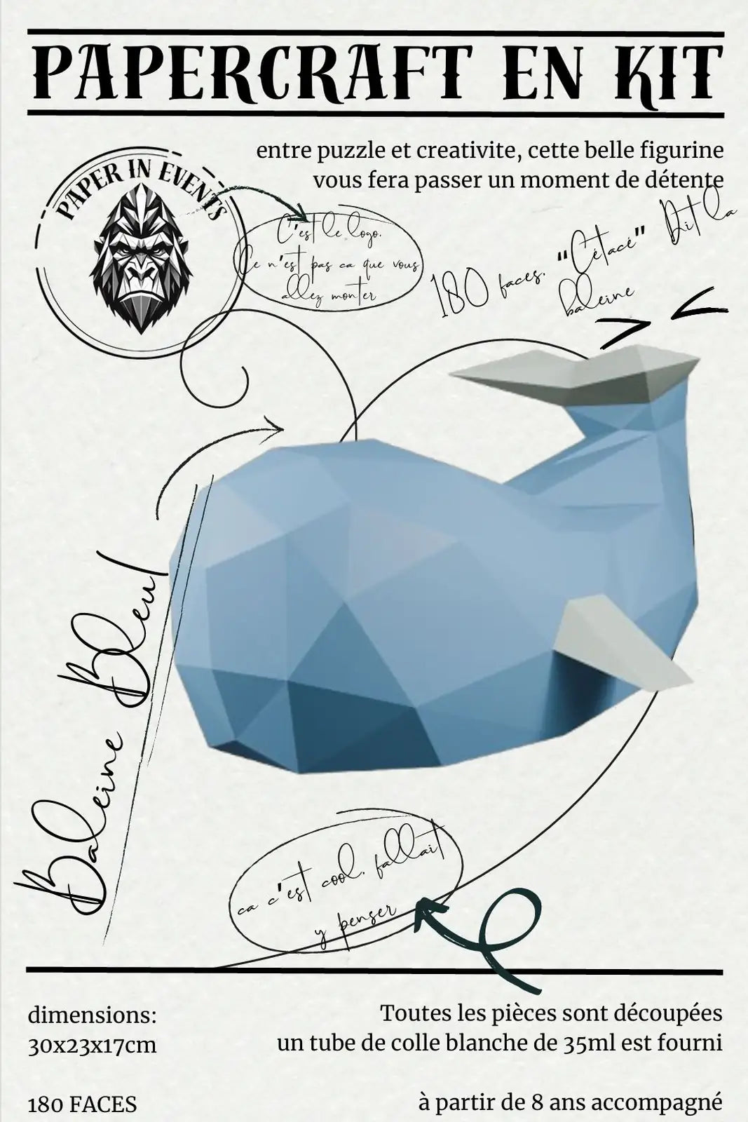 Papercraft baleine – kit 3D en papier à monter