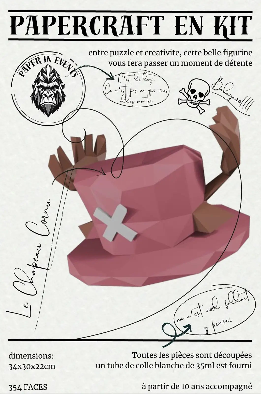 Papercraft chapeau de Chopper – One Piece – accessoire décoratif en papier