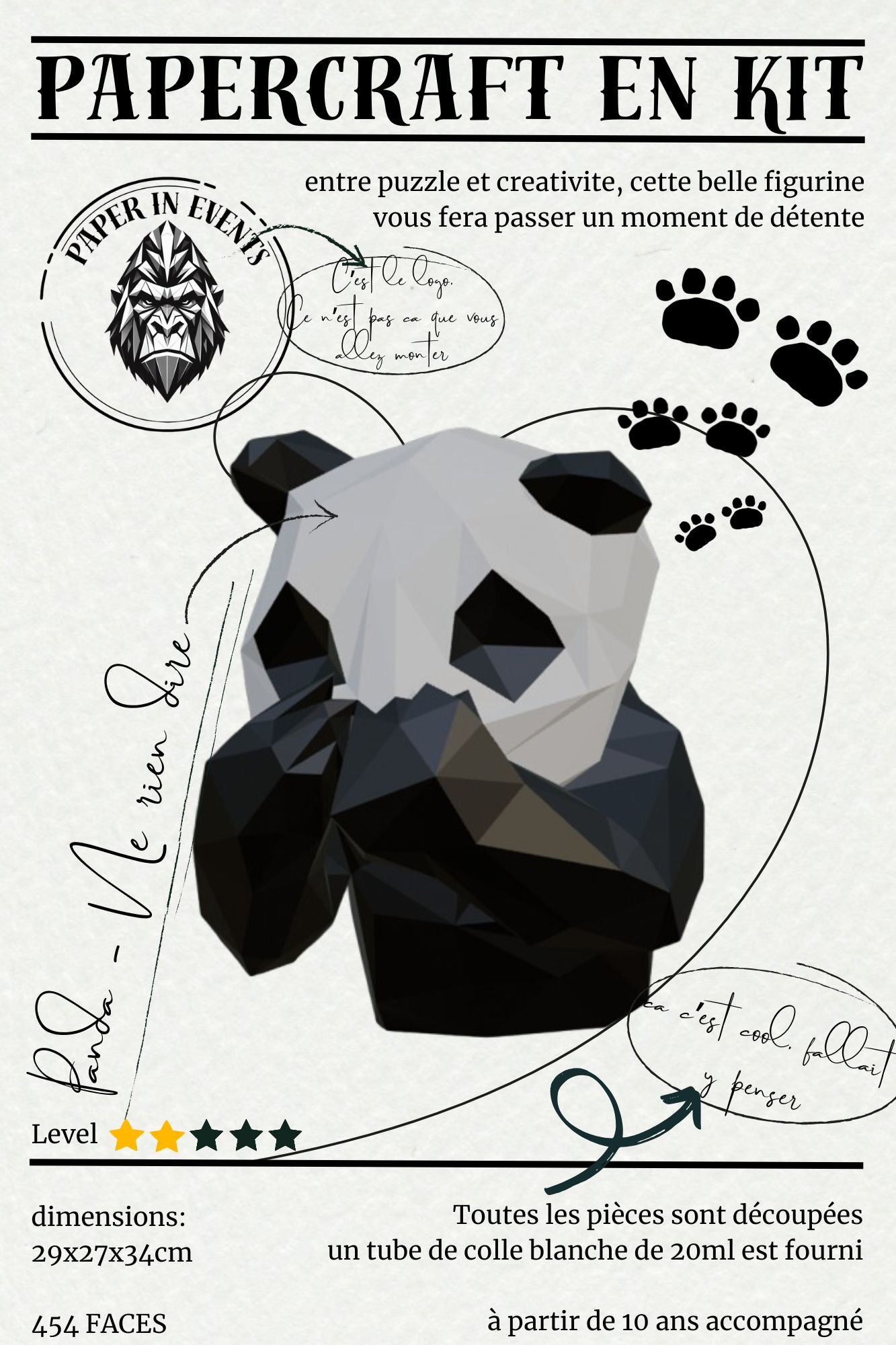 Papercraft pandas ne rien voir, ne rien dire, ne rien entendre – modèle DIY