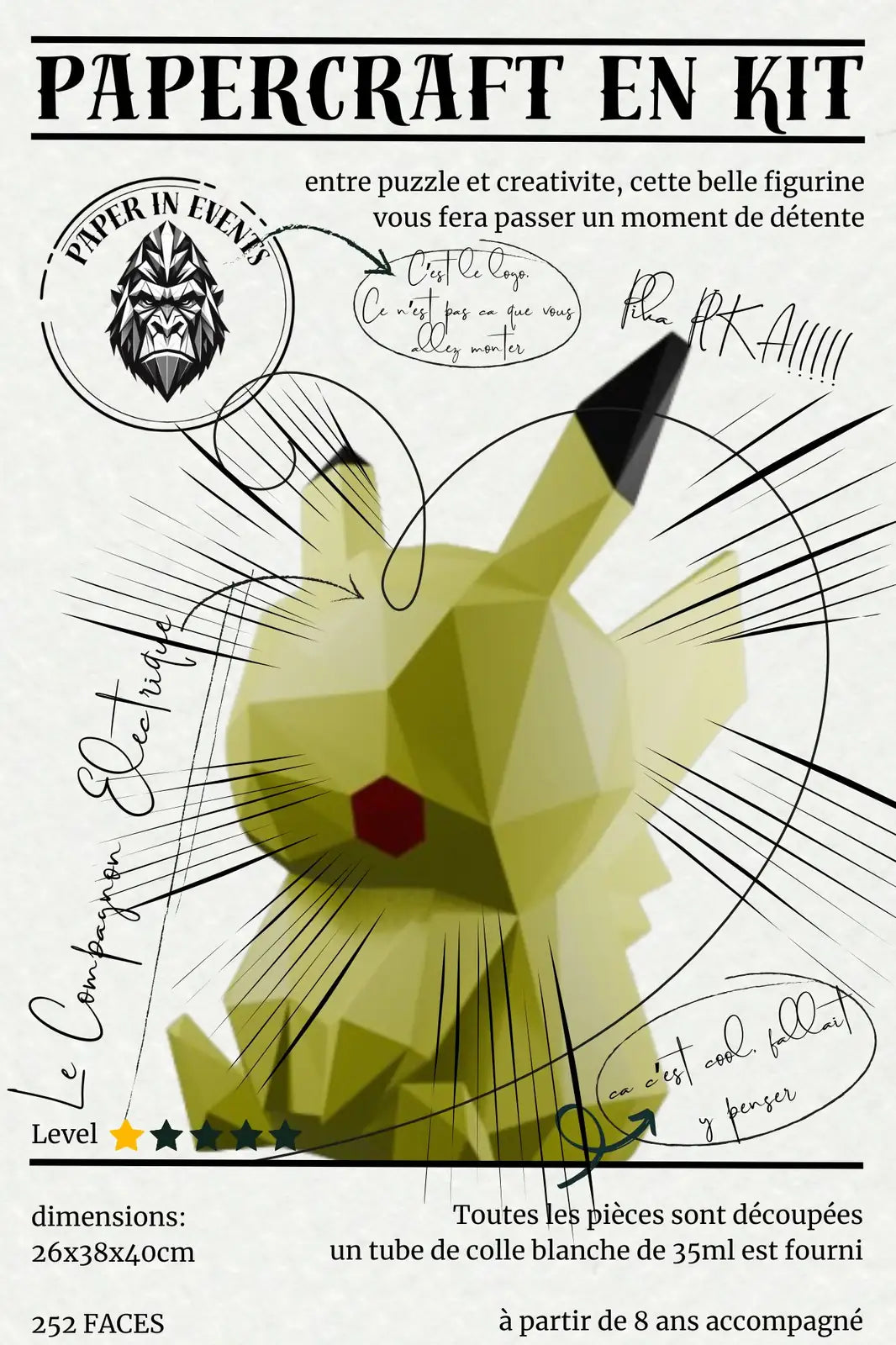 Papercraft Pikachu – kit 3D en papier à monter