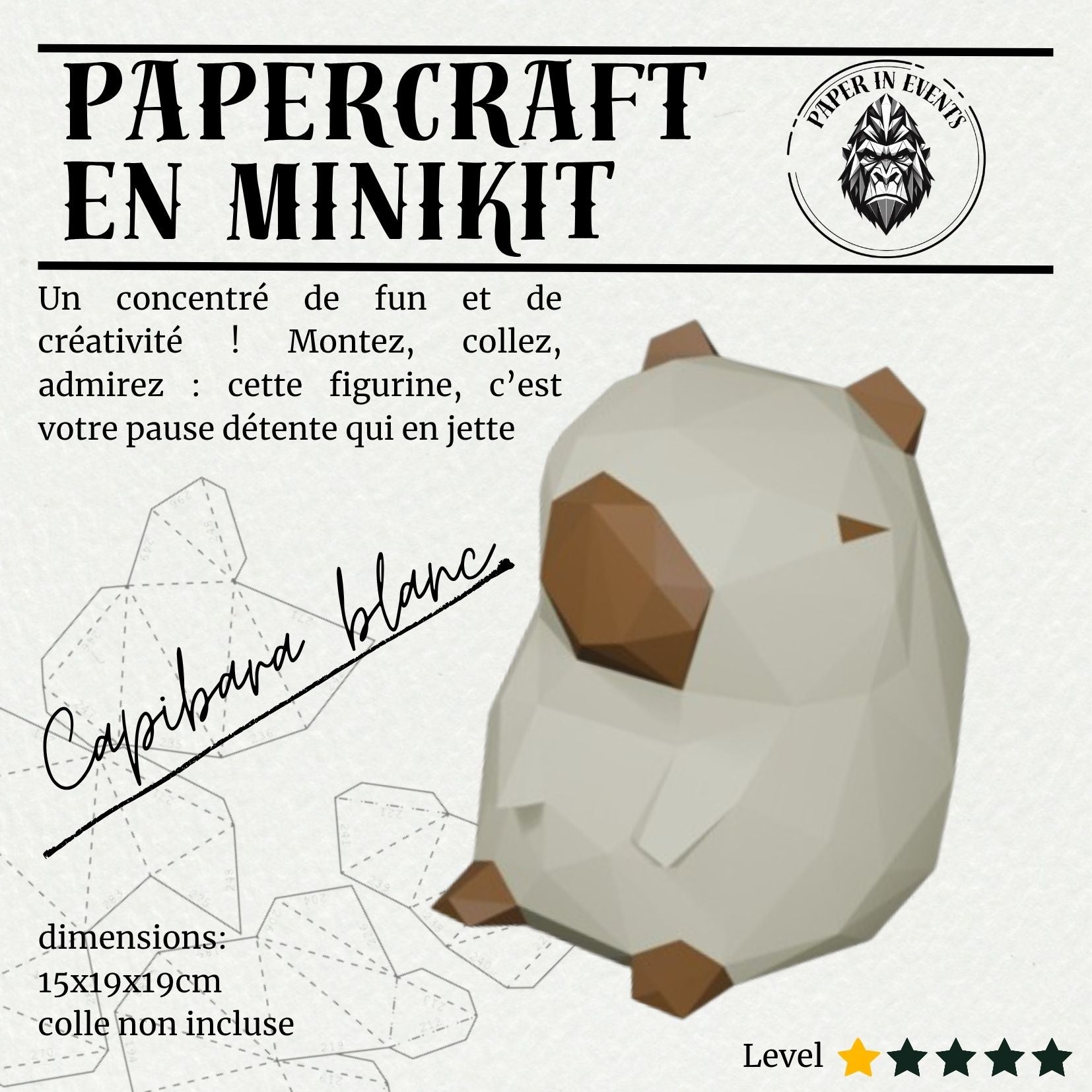 Papercraft capibara – kit 3D en papier à monter