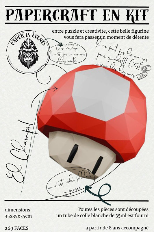 Papercraft champignon Mario – kit 3D en papier à monter