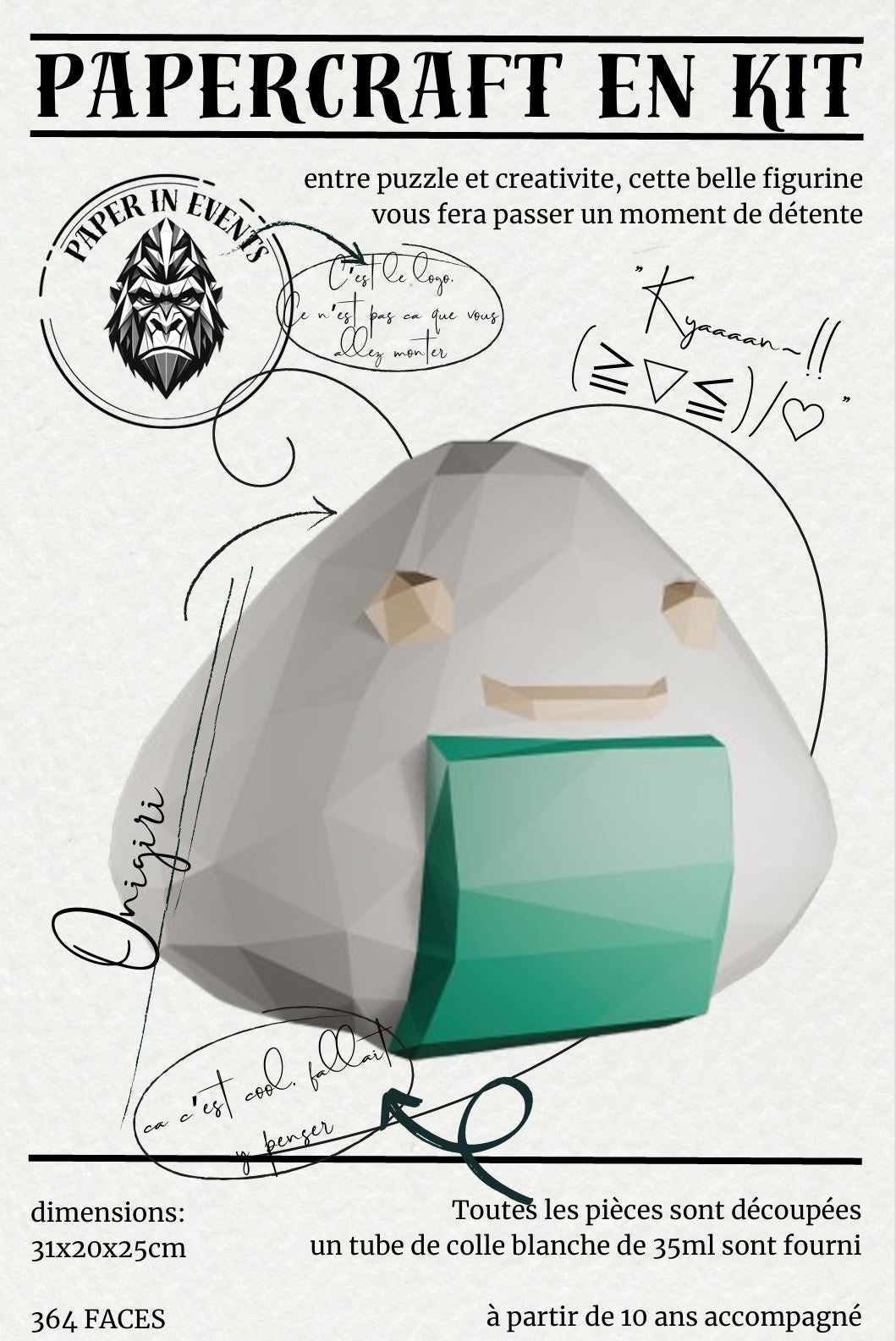 Papercraft onigiri – kit 3D en papier à monter