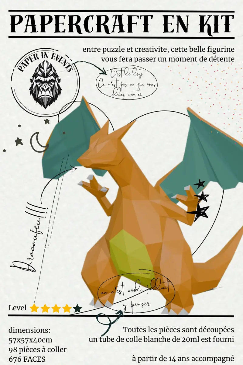 kit papercraft dracaufeu  pieces decoupees colle incluse