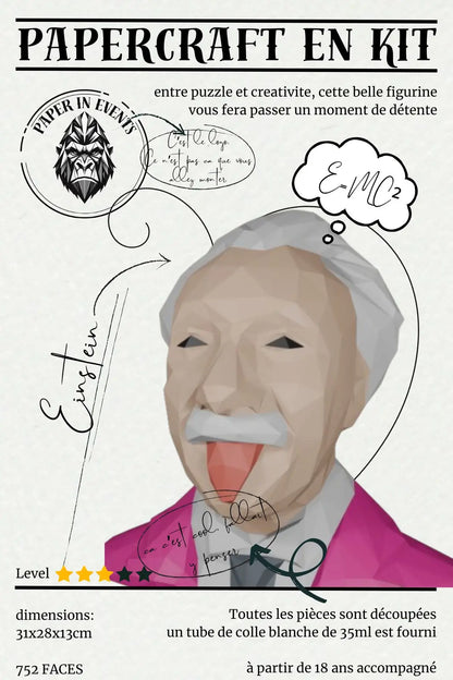Papercraft portrait d’Albert Einstein en papier – décoration murale 3D