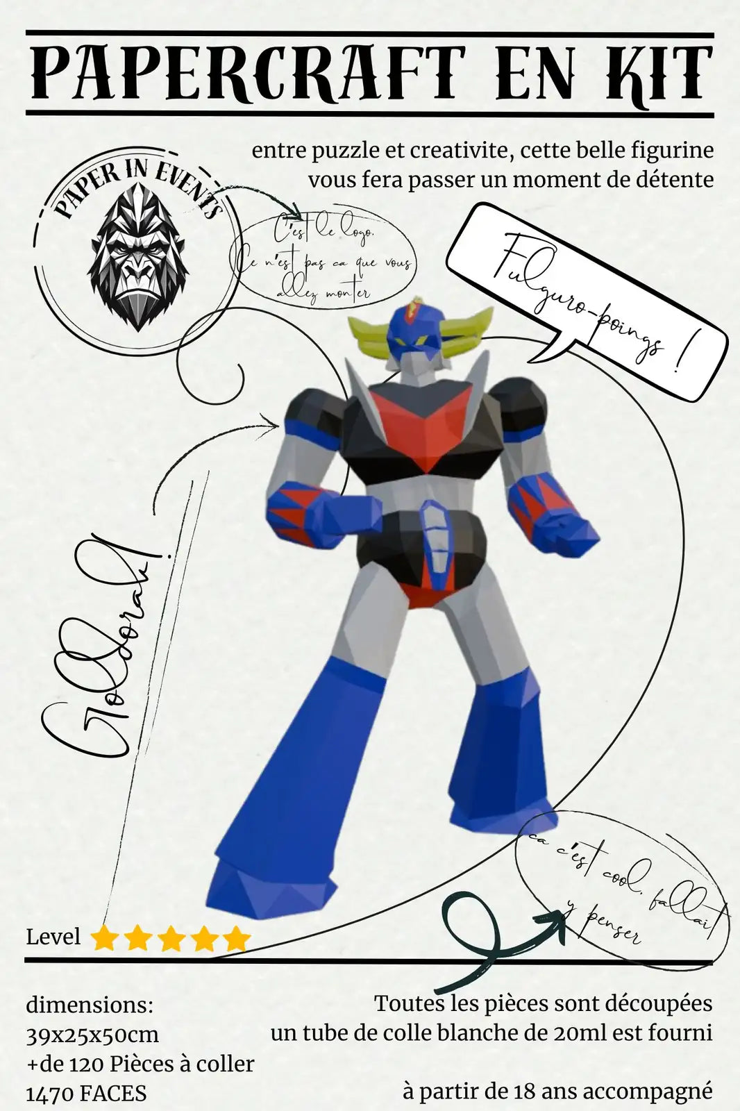 Kit DIY Goldorak à assembler – Figurine papier 3D