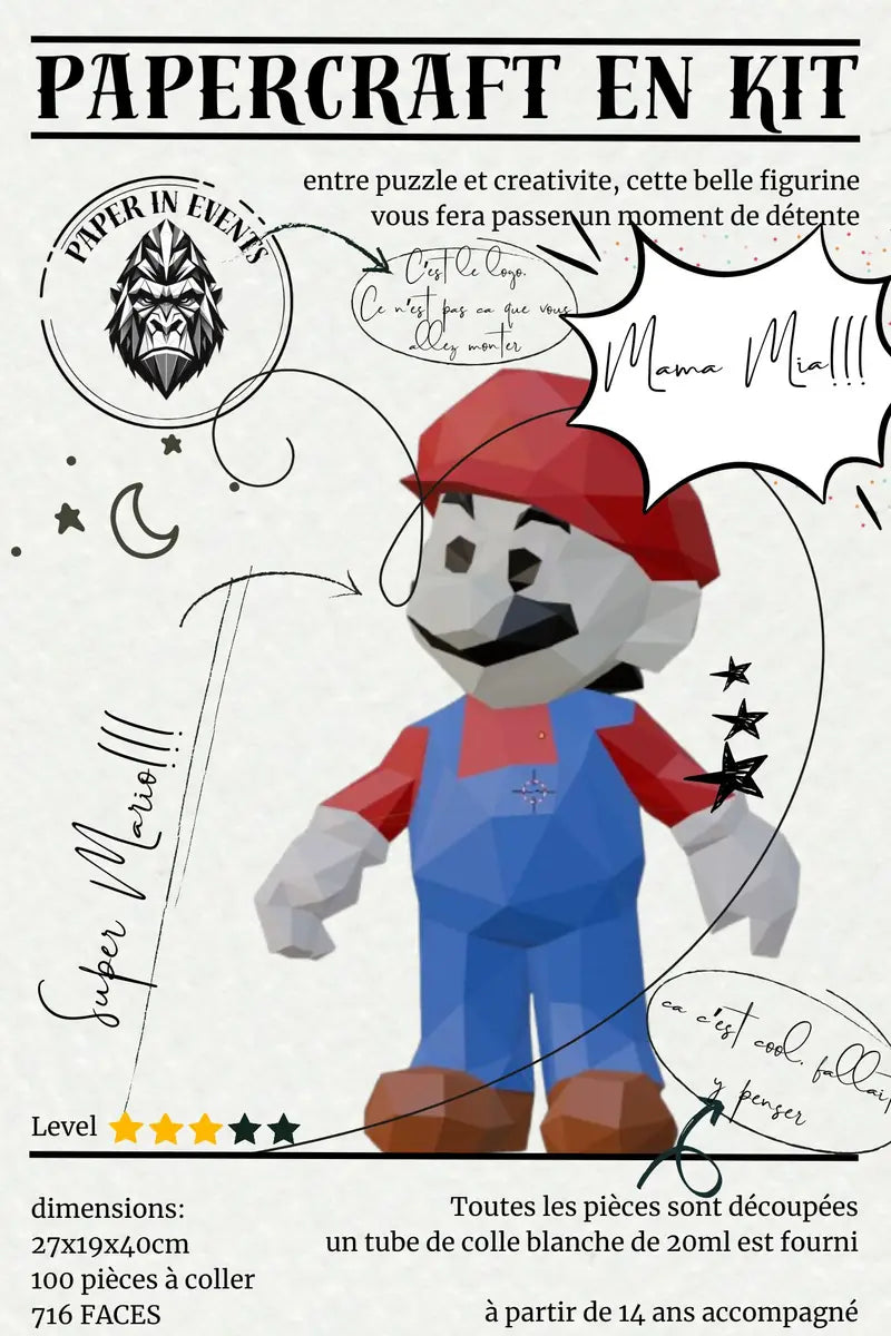 kit papercraft incluant piece decoupe et colle. kit origami