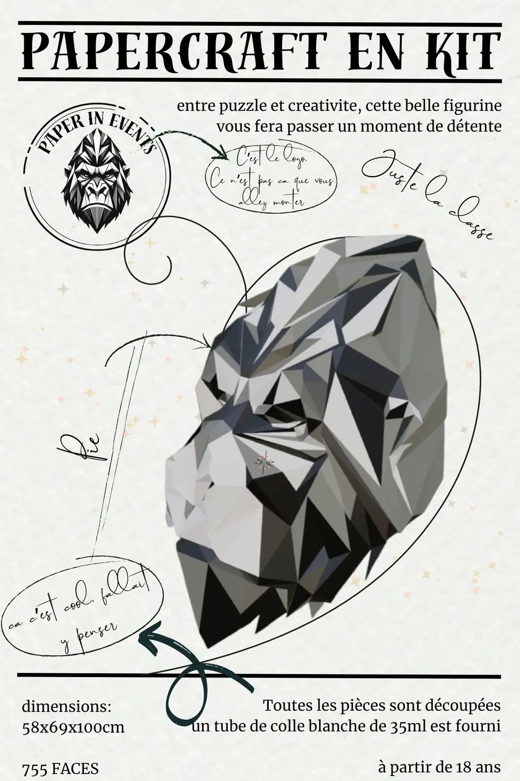 Papercraft tête de gorille – kit 3D en papier à monter