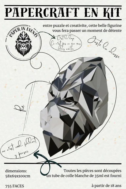 Papercraft tête de gorille – kit 3D en papier à monter