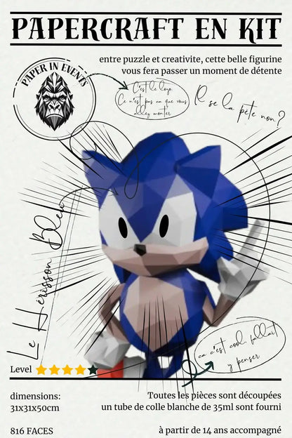Papercraft Sonic en papier 3D – figurine Sonic the Hedgehog à assembler