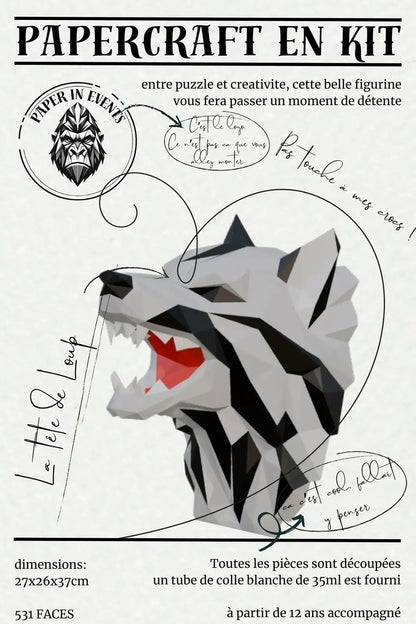 Papercraft tête de loup – kit 3D en papier à monter
