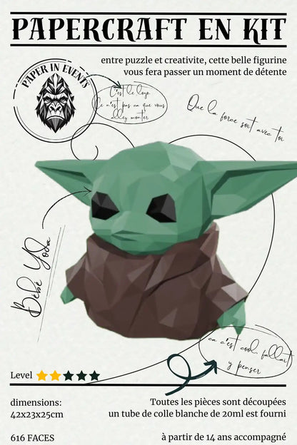 Bébé Yoda en papercraft – Kit figurine 3D DIY Star Wars à monter