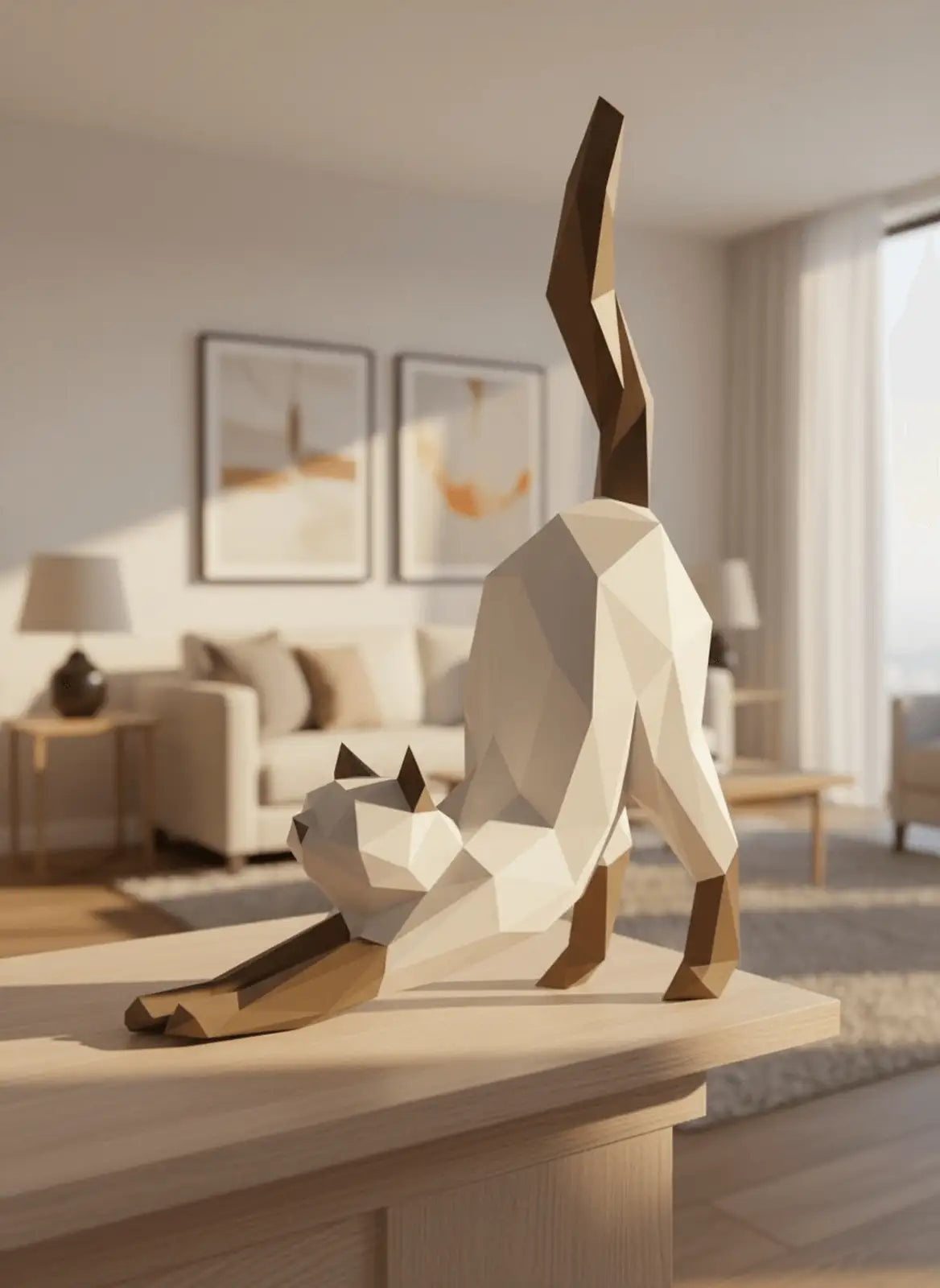 chat en papercraft qui s'étire origami