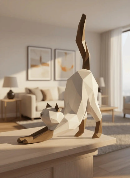 chat en papercraft qui s'étire origami