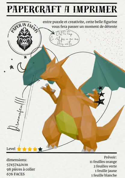 patron a imprimer dracaufeu en papercraft 3D origami