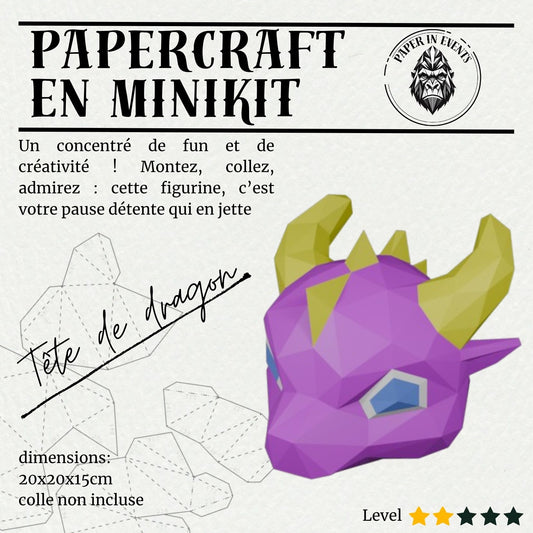 Papercraft tête de dragon en papier 3D – MiniKit DIY à assembler