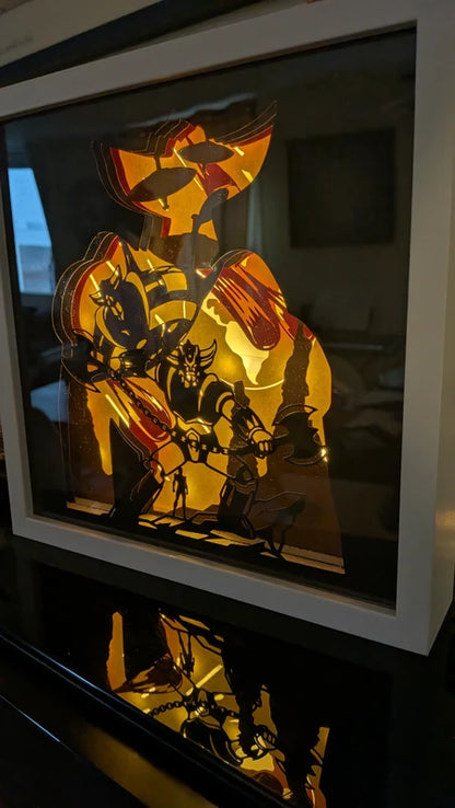 Lampe décorative Goldorak (Grendizer) avec éclairage LED, création Paper In Events.