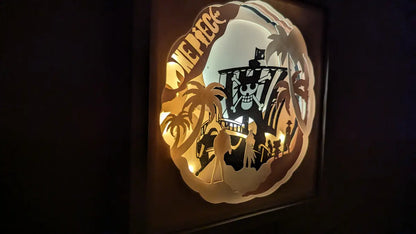 Gros plan sur la scène One Piece montrant Chopper et Zoro dans la lightbox en plusieurs couches de papier