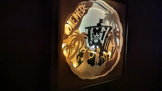 Gros plan sur la scène One Piece montrant Chopper et Zoro dans la lightbox en plusieurs couches de papier