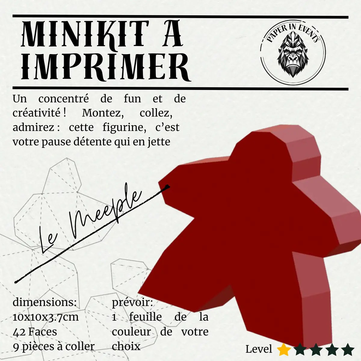 MiniKit Meeple – modèle origami papercraft 3D à imprimer et monter