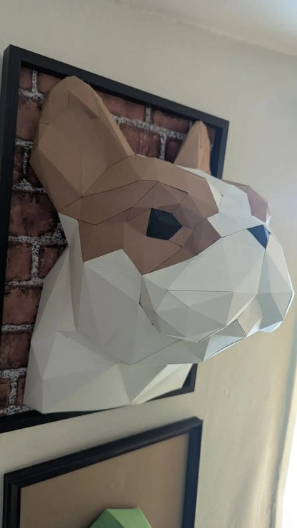 Papercraft tête de bouledogue français en papier 3D – décoration murale à assembler