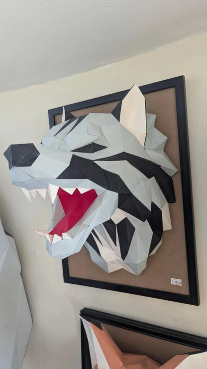 Papercraft tête de loup en papier 3D – décoration murale à assembler