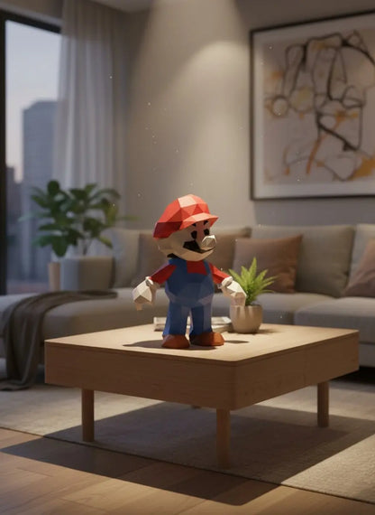 origami mario au centre de table salon. papercraft trop classe