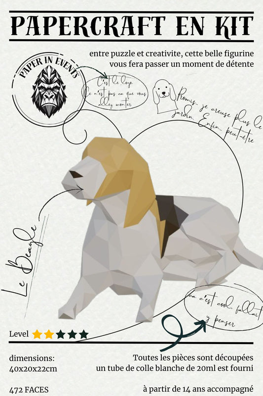Papercraft Beagle – Figurine 3D en kit à assembler 40 cm