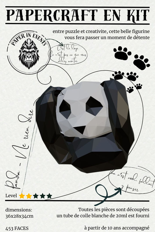 Figurines papercraft 3 pandas de la sagesse – sculpture en papier