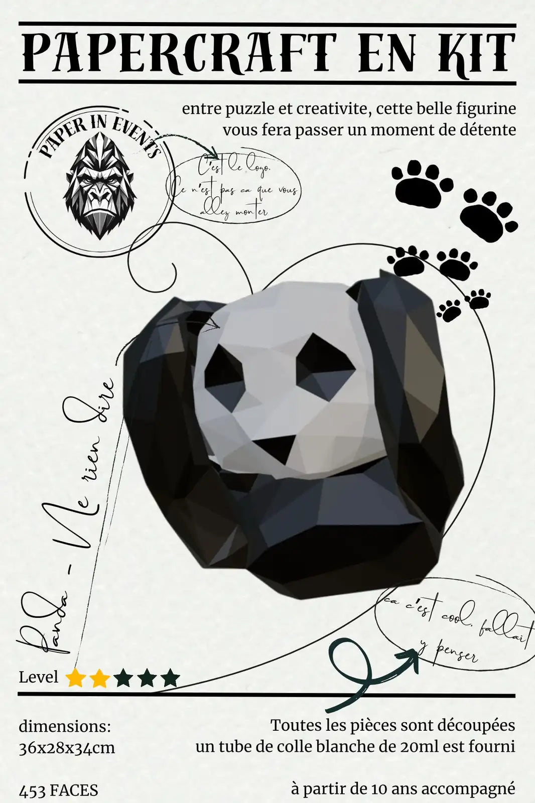 Figurines papercraft 3 pandas de la sagesse – sculpture en papier