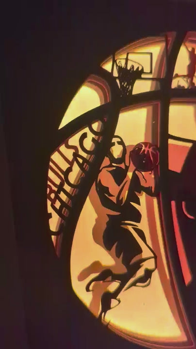 Zoom sur les détails en papier découpé de la lightbox NBA Chicago Bulls