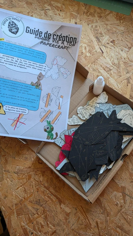 kit papercraft de la tete de loup de chez paper in events ouvert