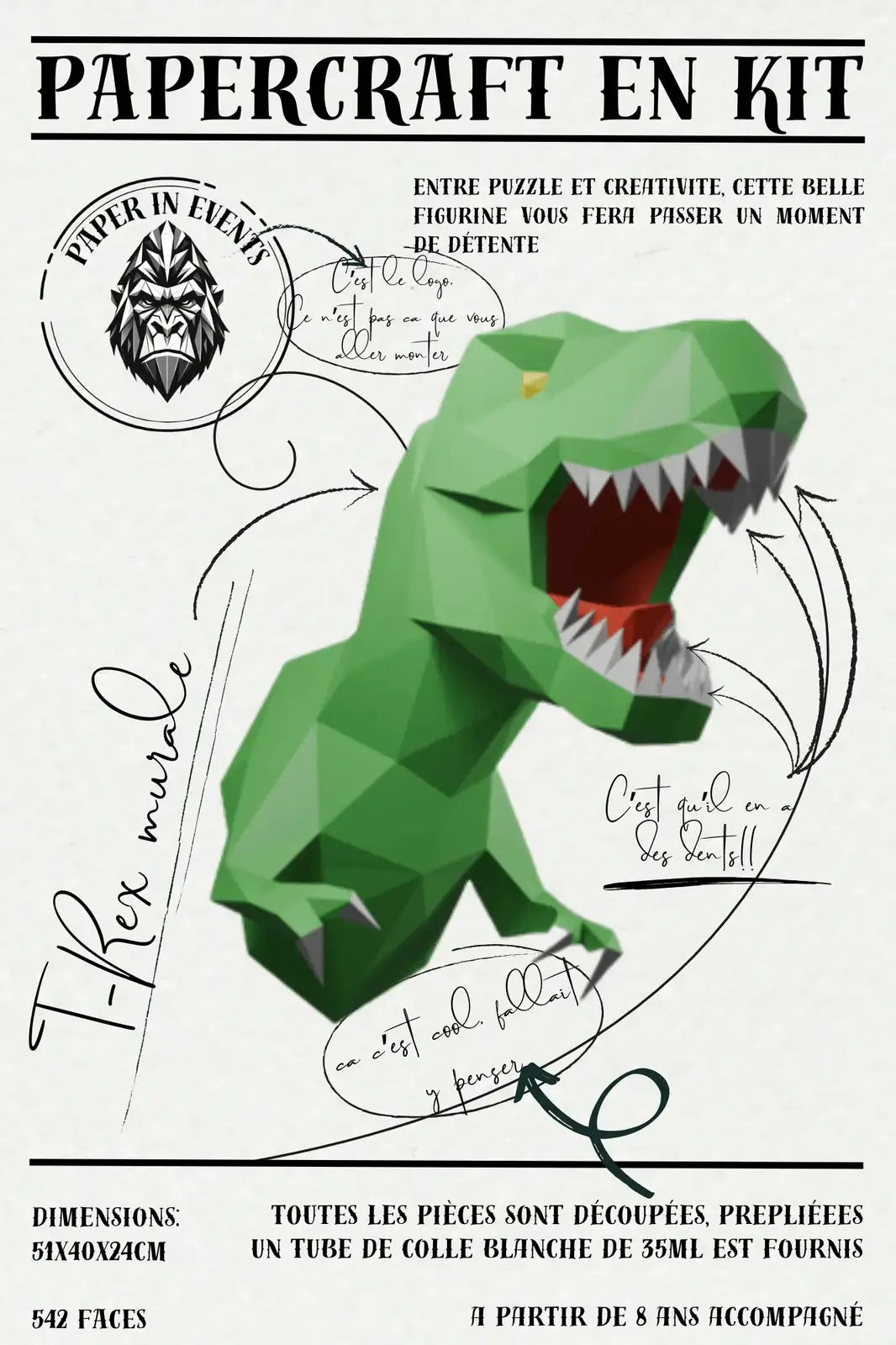 Papercraft T-Rex – kit 3D en papier à monter